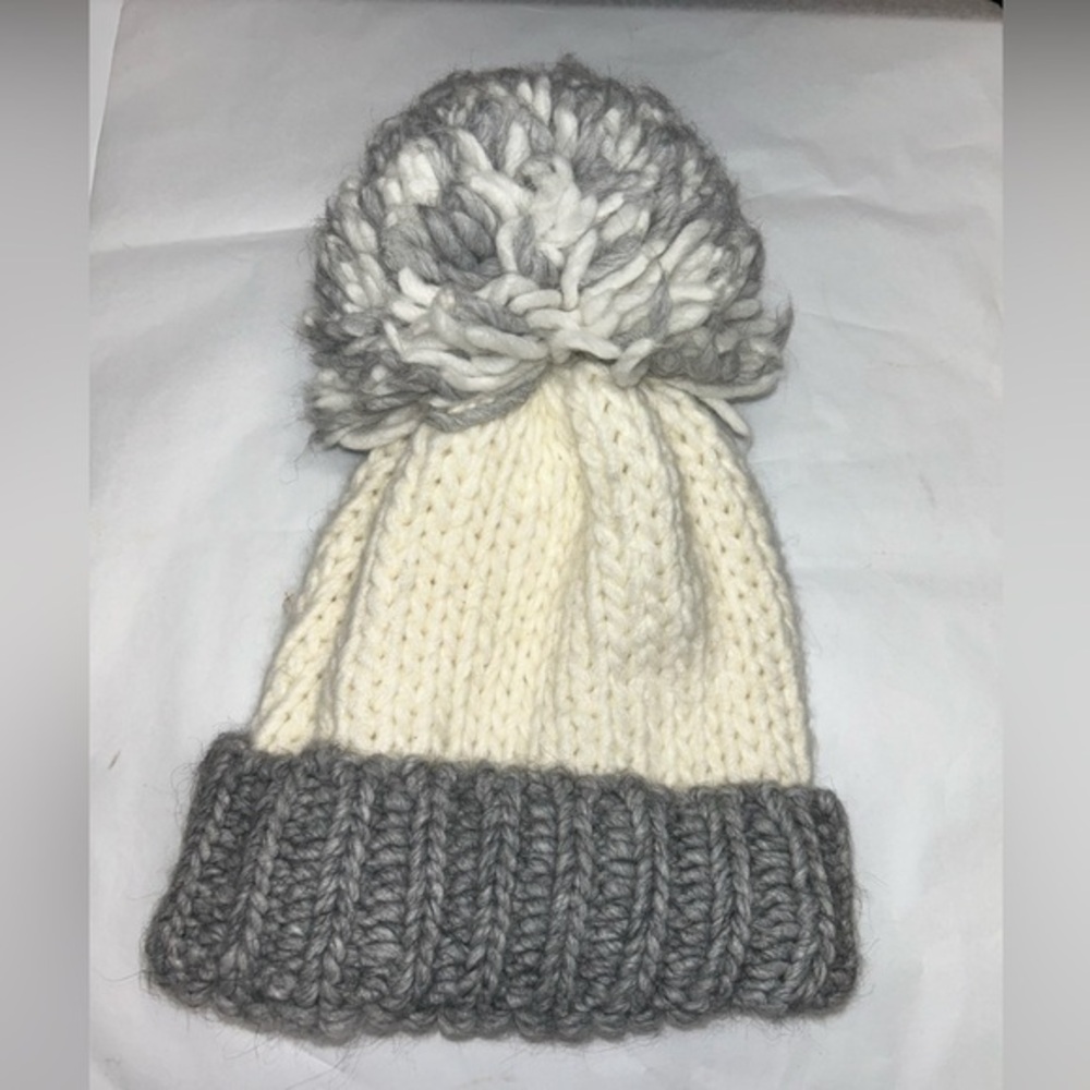 GELSO BIANCO  Hat alpaca wool blend gray and cream color Made in Italy Knit
